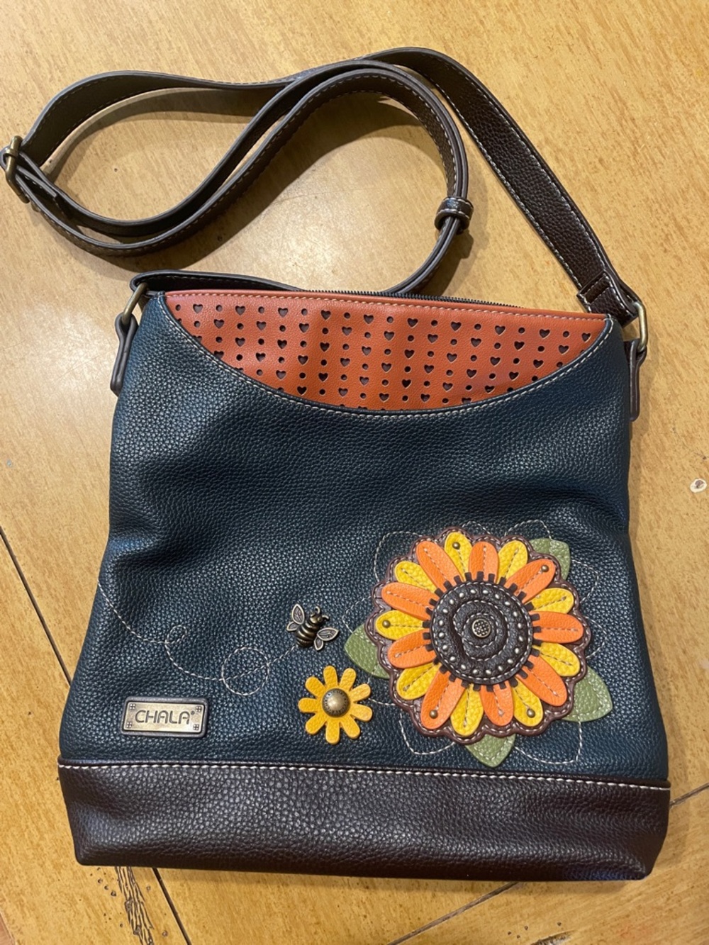 Chala Crossbody with Orange Yellow Floral Applique